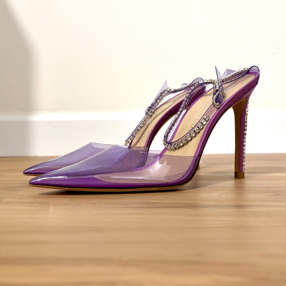Stuart Weitzman | Stuart Glam PVC Embellished Ankle-Strap Pumps | Size: US 11